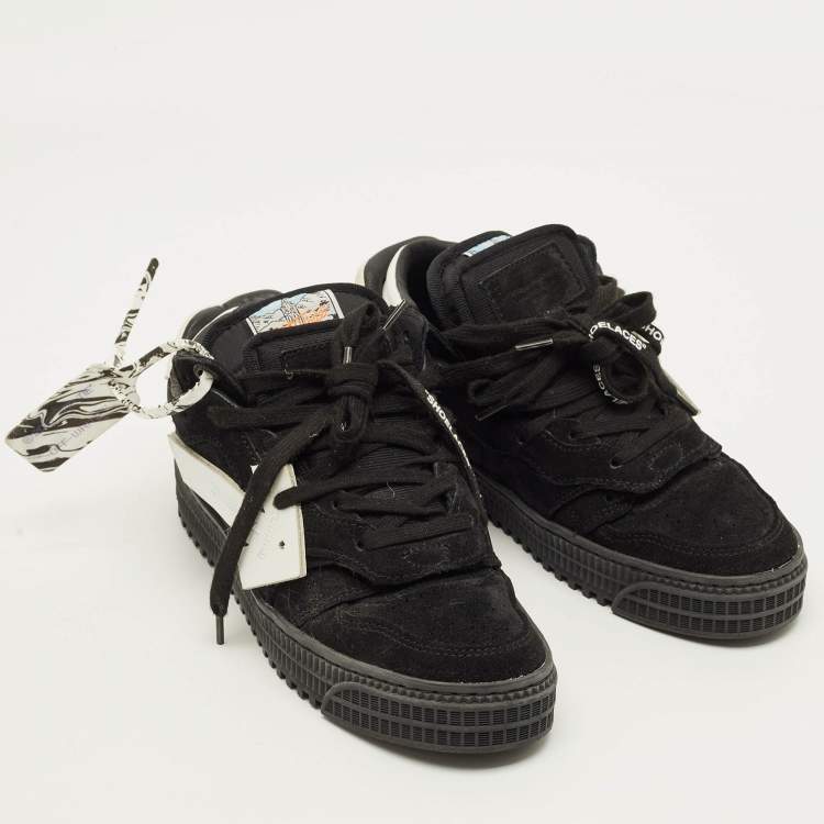 Pre Owned Off-White Floating Arrow Size 36 Black Fabric and Suede Lace Up Sneakers
