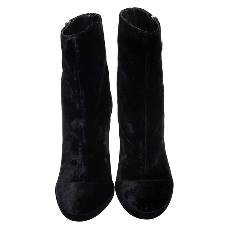 Pre Owned Off-White Black Velvet Block Heel Ankle Boots Size 38