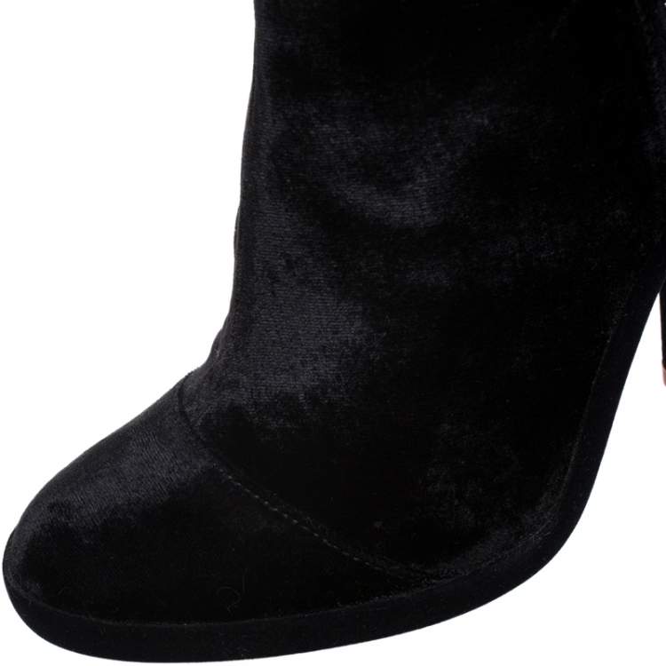 Pre Owned Off-White Black Velvet Block Heel Ankle Boots Size 38