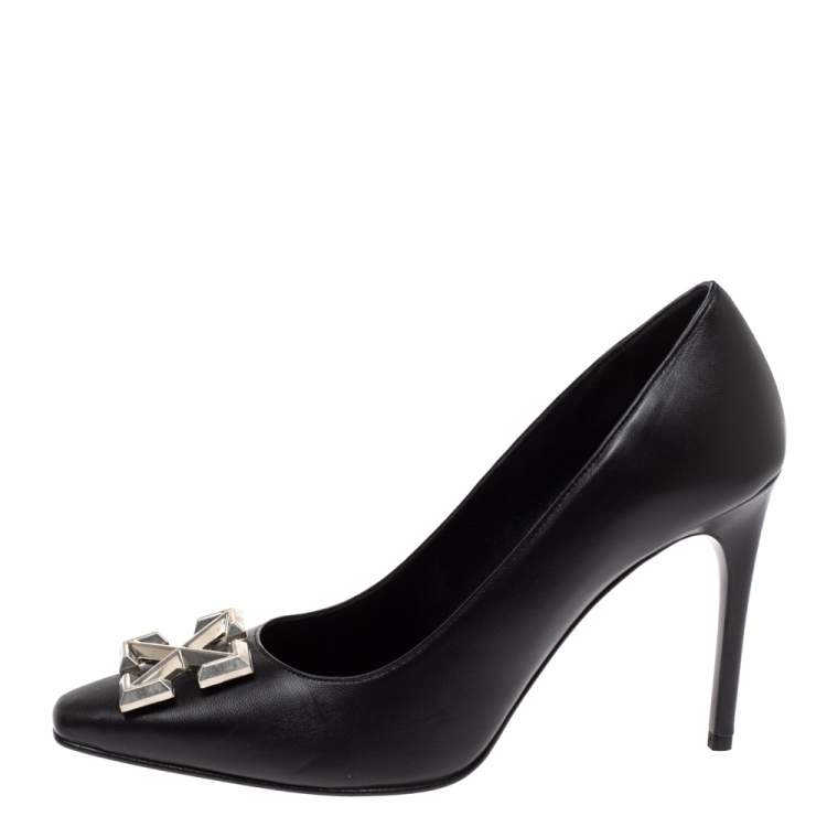 Pre Owned Off-White Black Leather Arrow Embellished Pumps Size 41