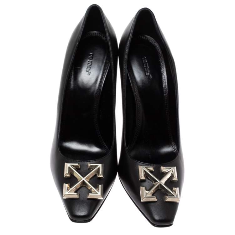 Pre Owned Off-White Black Leather Arrow Embellished Pumps Size 41