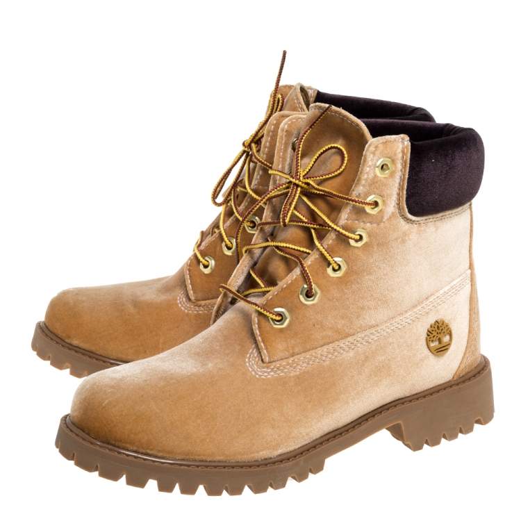 Pre Owned Off White x Timberland Brown Velvet Icon 6 Inch Premium Boots Size 41