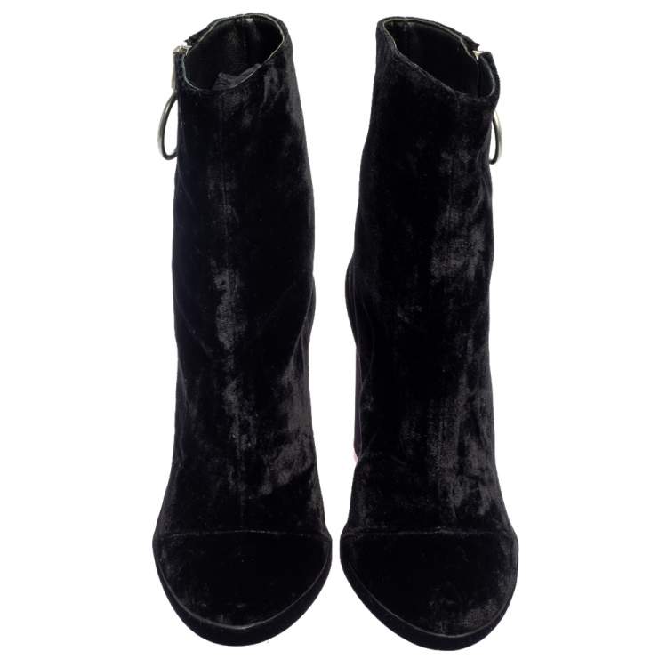 Pre Owned Off-White Black Velvet Block Heel Ankle Boots Size 35