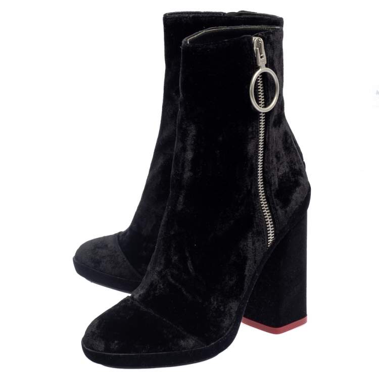 Pre Owned Off-White Black Velvet Block Heel Ankle Boots Size 35