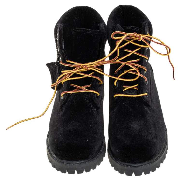 Pre Owned Off White x Timberland Black Velvet Ankle Boots Size 35.5