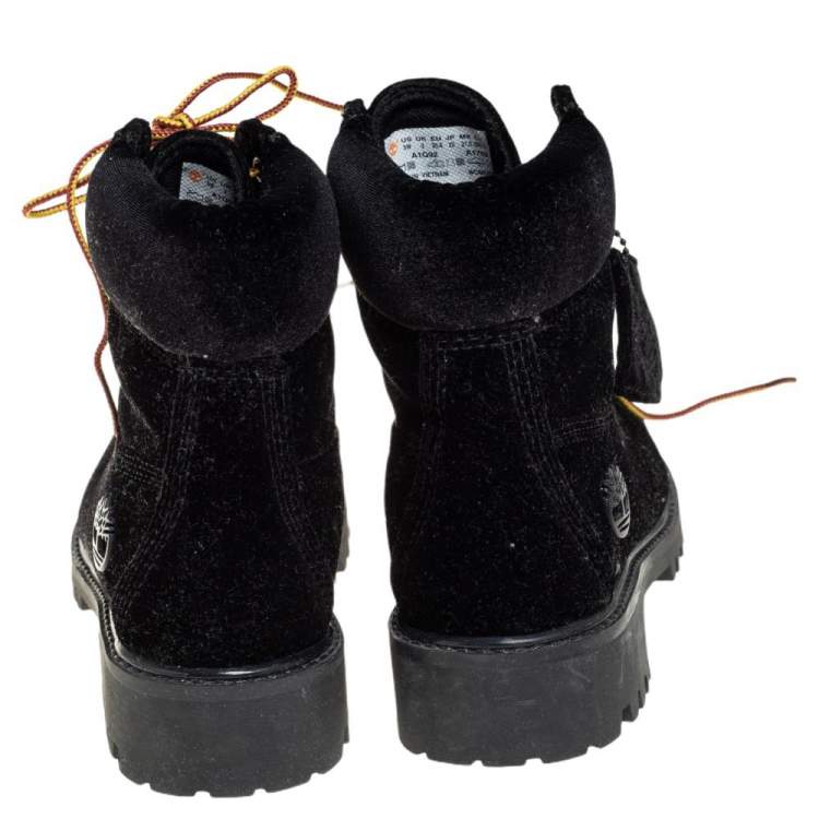 Pre Owned Off White x Timberland Black Velvet Ankle Boots Size 35.5