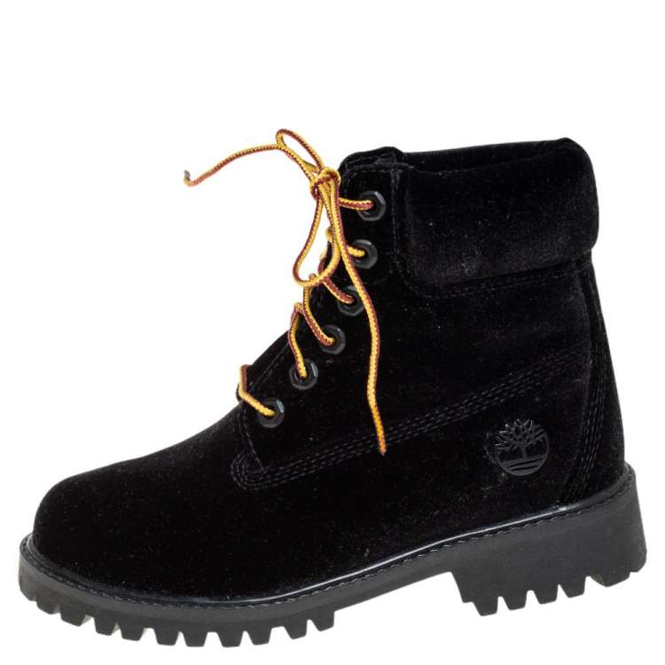 Off White x Timberland Black Velvet Boots Size 35.5 | TLC