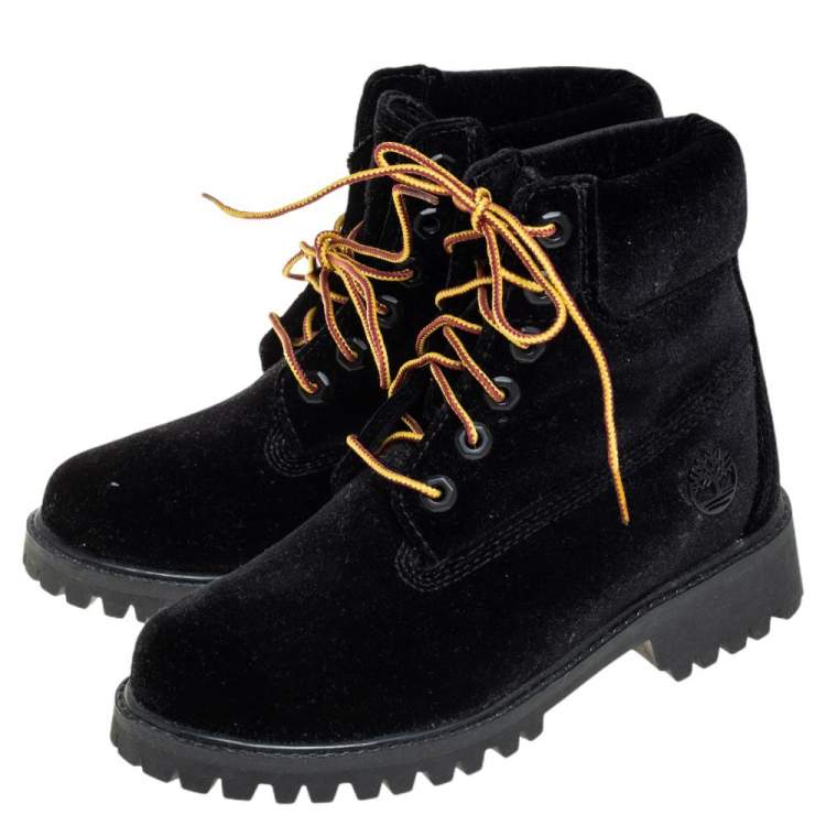 Pre Owned Off White x Timberland Black Velvet Ankle Boots Size 35.5