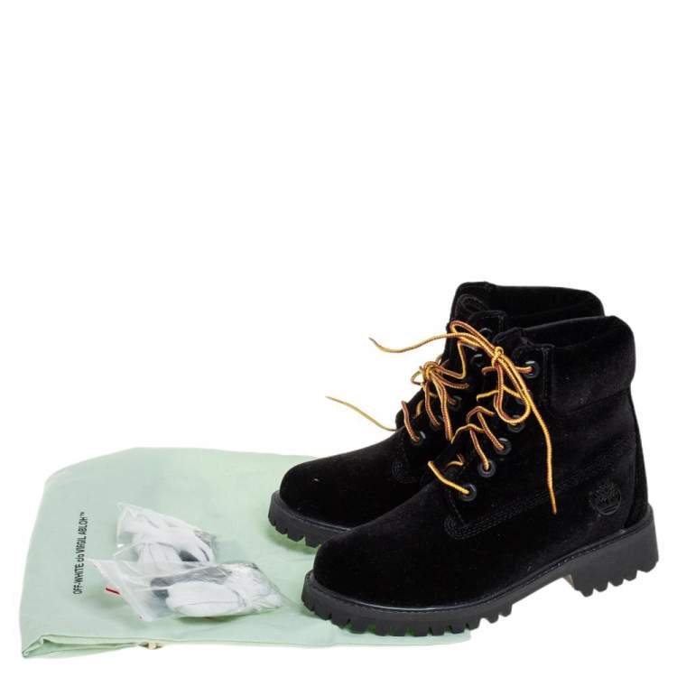 Pre Owned Off White x Timberland Black Velvet Ankle Boots Size 35.5