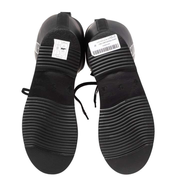 Pre Owned Off-White Black Rubber Quote Motif Lace Up Riding Boots Size 37