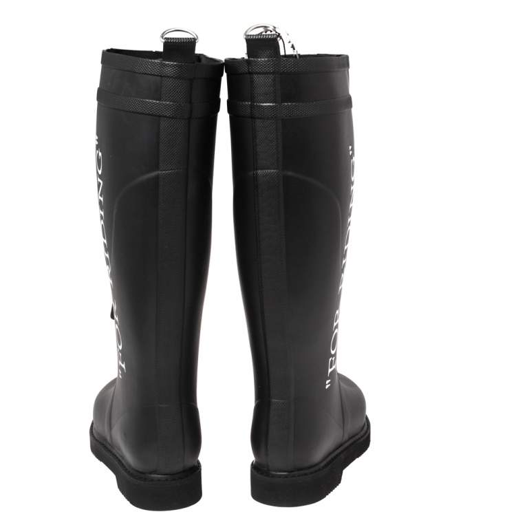 Pre Owned Off-White Black Rubber Quote Motif Lace Up Riding Boots Size 37