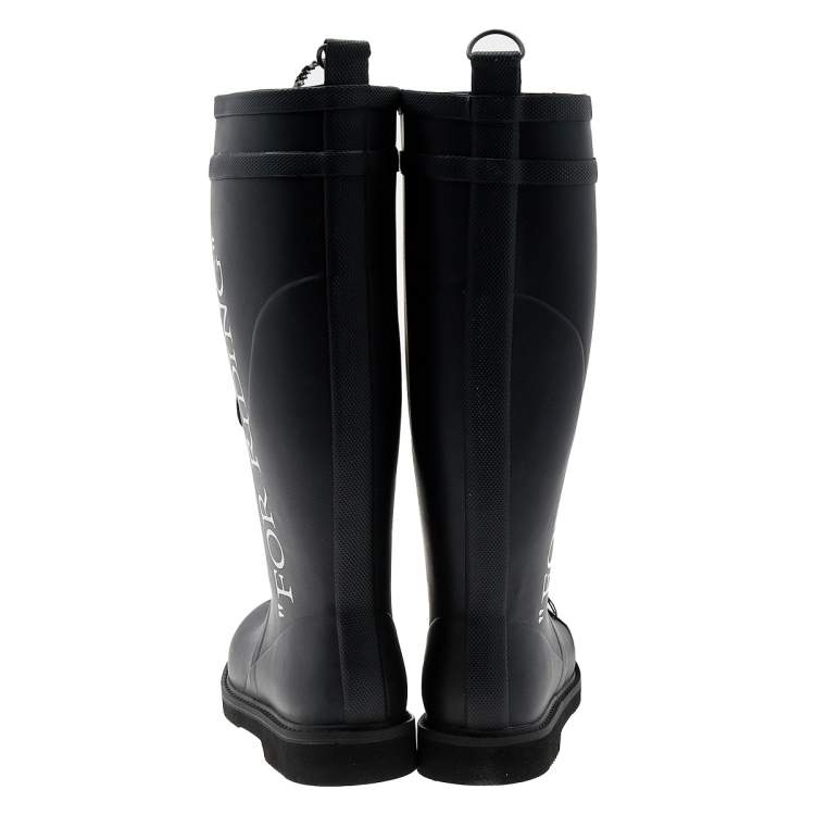 Pre Owned Off-White Black Rubber Quote-Motif Riding Boots Size 38