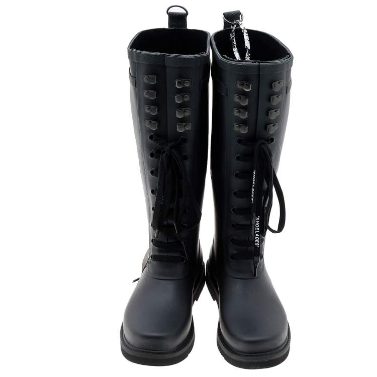 Pre Owned Off-White Black Rubber Quote-Motif Riding Boots Size 38