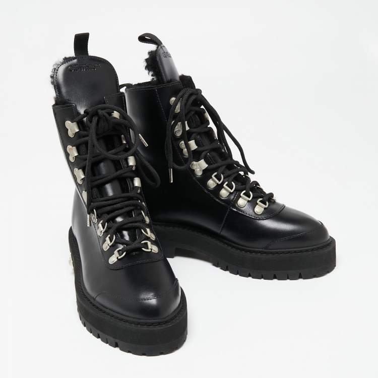Pre Owned Off-White Black Leather Hiking Ankle Boots Size 38