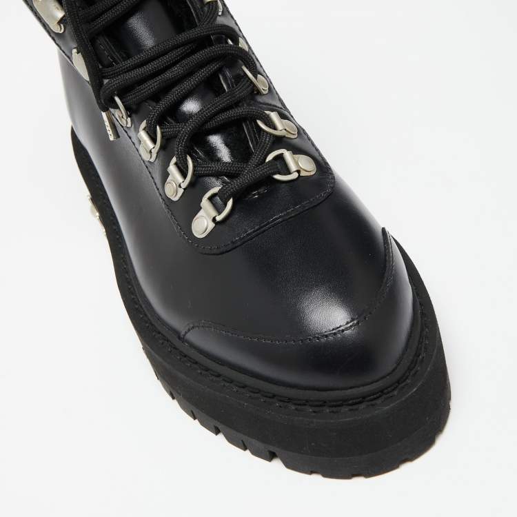 Pre Owned Off-White Black Leather Hiking Ankle Boots Size 38