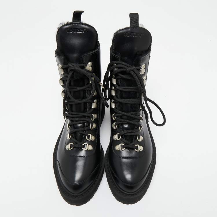 Pre Owned Off-White Black Leather Hiking Ankle Boots Size 38