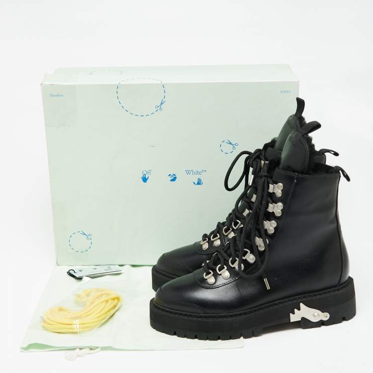 Pre Owned Off-White Black Leather Hiking Ankle Boots Size 38