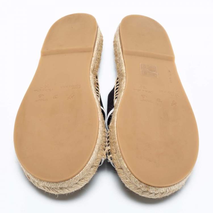 Pre Owned Off-White Black/White Logo Embroidered Canvas Crisscross Flat Espadrille Slides Size 38