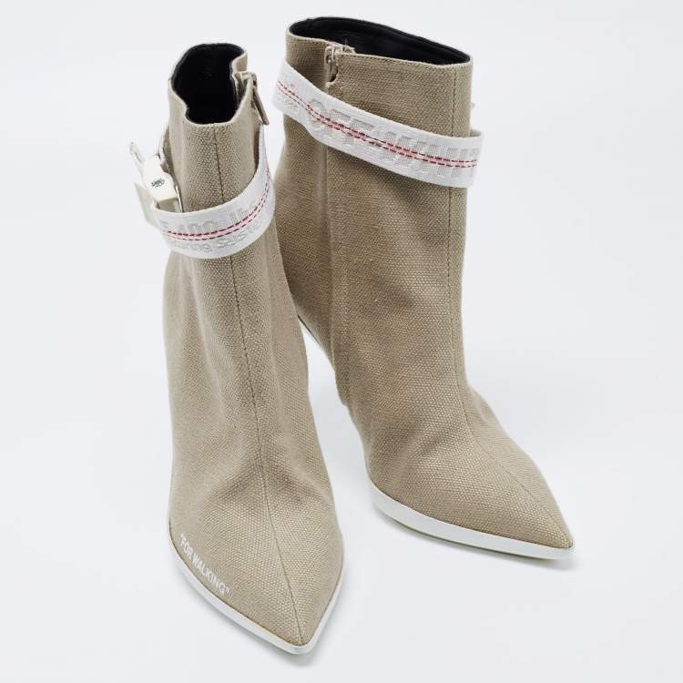 Pre Owned Off-White Grey Canvas Co Virgil Abloh Ankle Boots Size 38