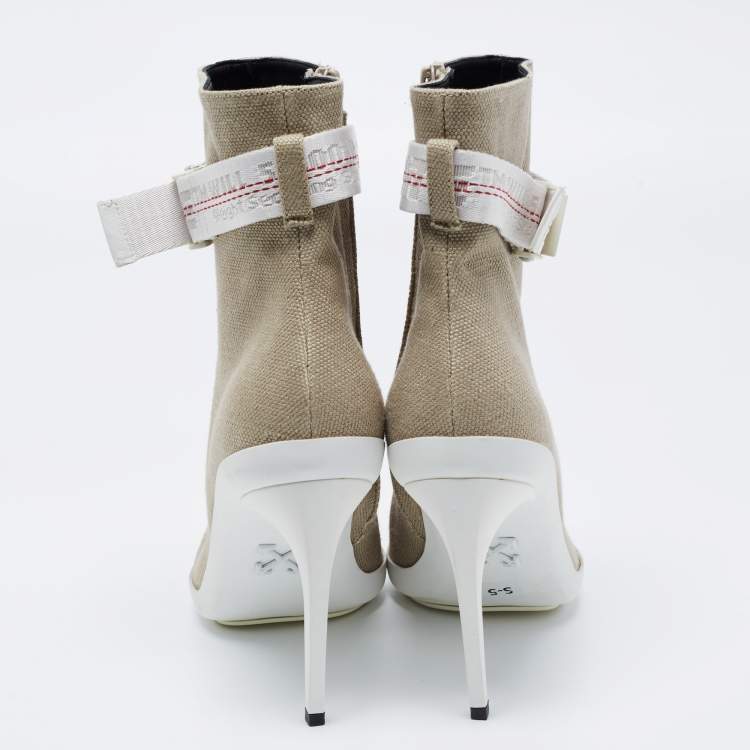 Pre Owned Off-White Grey Canvas Co Virgil Abloh Ankle Boots Size 38