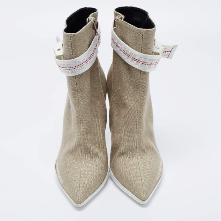 Pre Owned Off-White Grey Canvas Co Virgil Abloh Ankle Boots Size 38