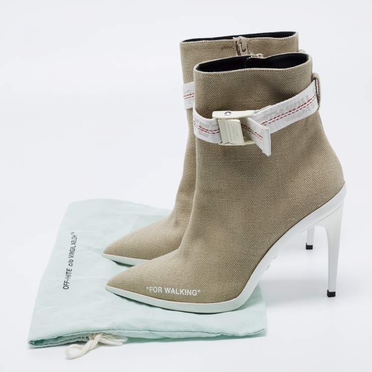 Pre Owned Off-White Grey Canvas Co Virgil Abloh Ankle Boots Size 38