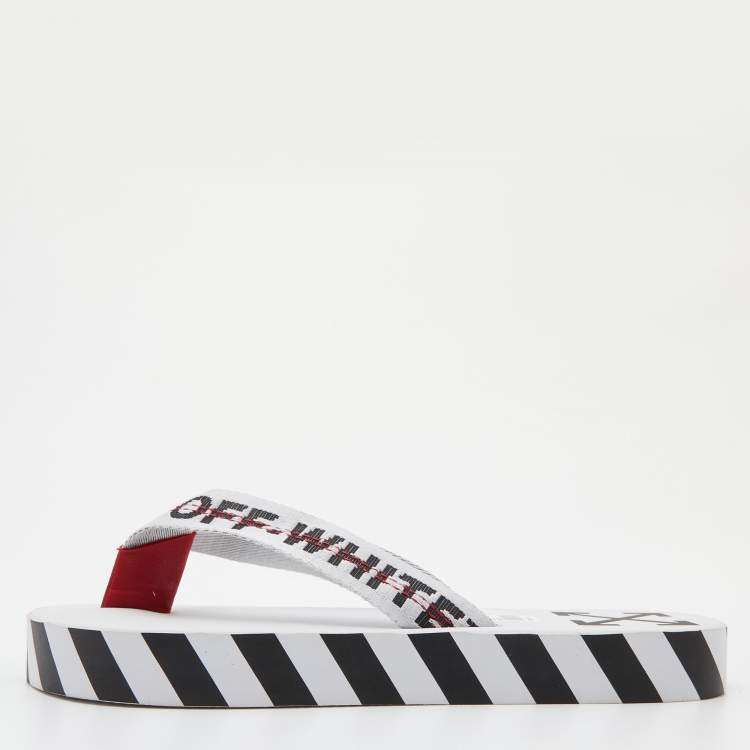 Pre Owned Off-White White Logo Canvas Thong Slides Size 40
