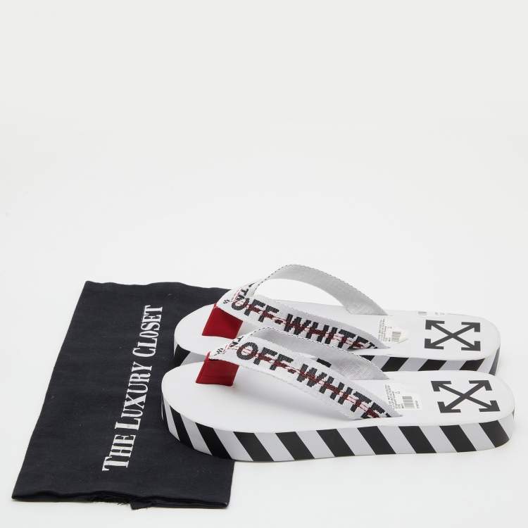 Pre Owned Off-White White Logo Canvas Thong Slides Size 40