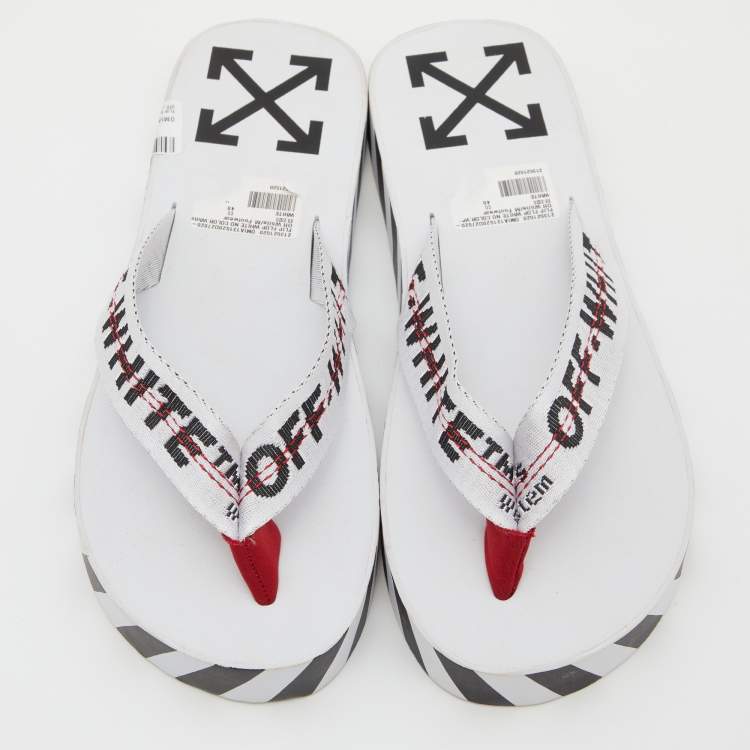 Pre Owned Off-White White Logo Canvas Thong Slides Size 40