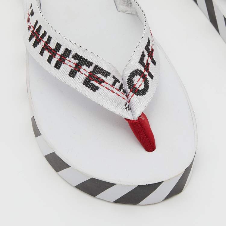 Pre Owned Off-White White Logo Canvas Thong Slides Size 40