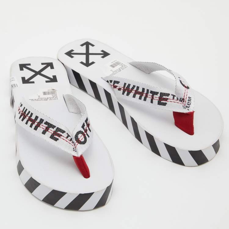 Pre Owned Off-White White Logo Canvas Thong Slides Size 40