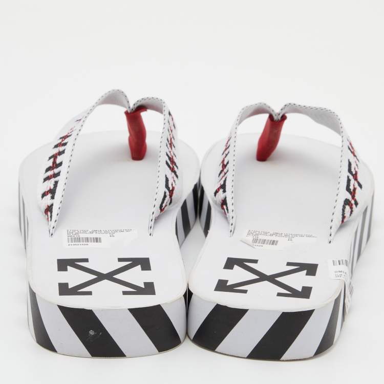Pre Owned Off-White White Logo Canvas Thong Slides Size 40