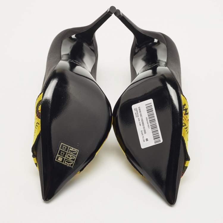 Pre Owned Off-White Black/Yellow Satin and Logo Canvas Pumps Size 40