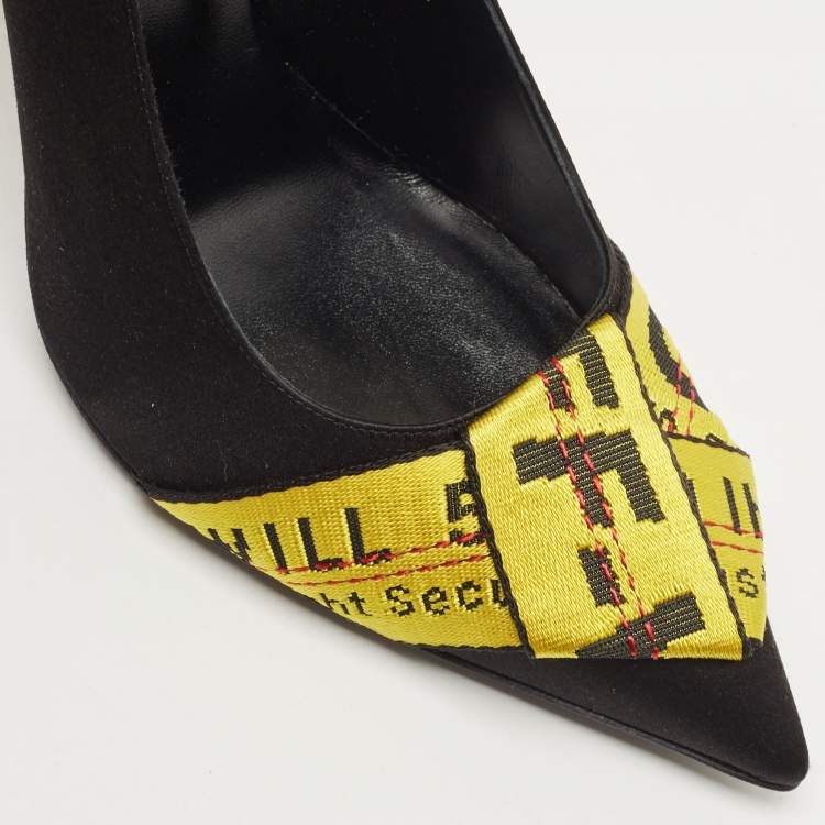 Pre Owned Off-White Black/Yellow Satin and Logo Canvas Pumps Size 40