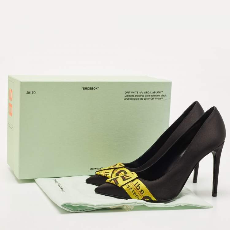Pre Owned Off-White Black/Yellow Satin and Logo Canvas Pumps Size 40