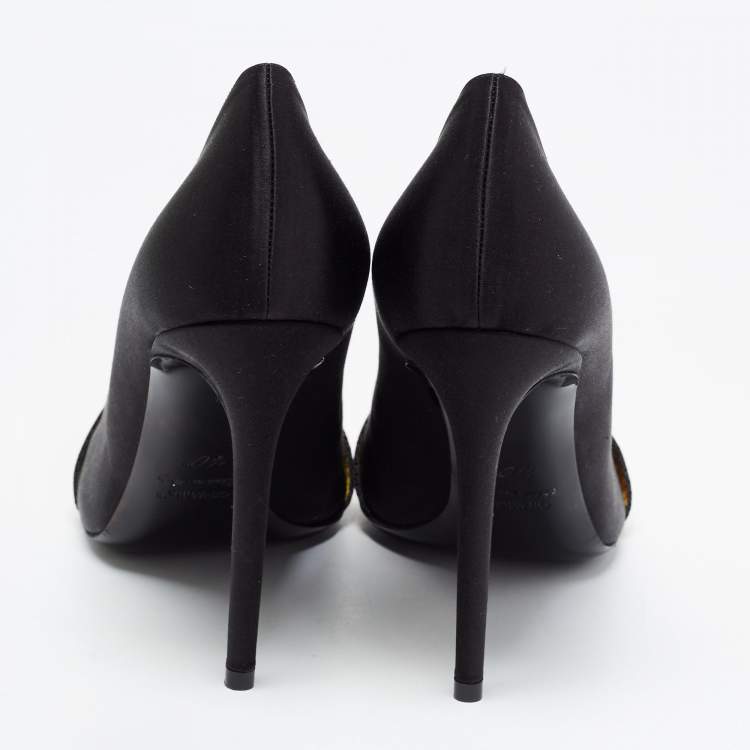 Pre Owned Off-White Black/Yellow Satin and Logo Canvas Pumps Size 40