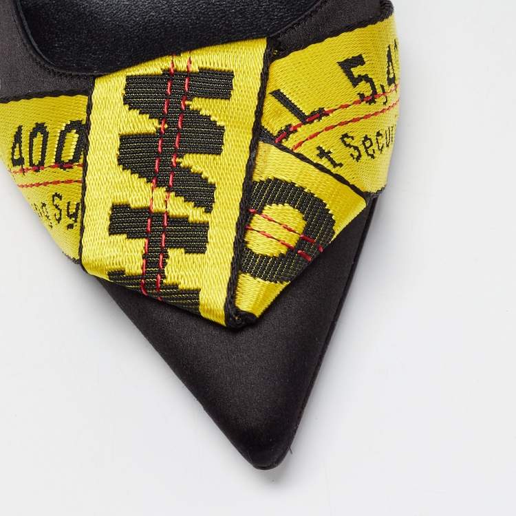 Pre Owned Off-White Black/Yellow Satin and Logo Canvas Pumps Size 40