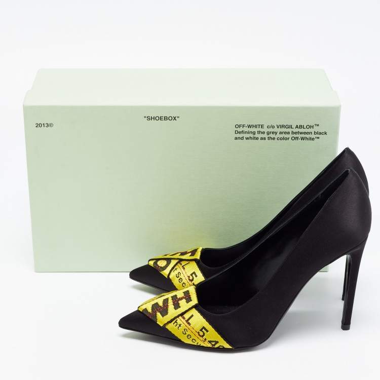 Pre Owned Off-White Black/Yellow Satin and Logo Canvas Pumps Size 40