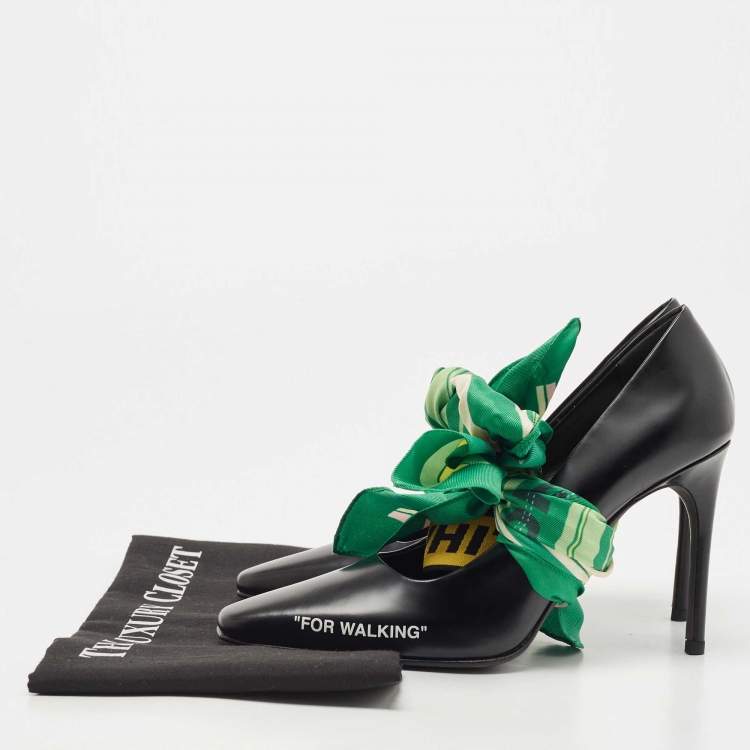 Pre Owned Off-White Black Leather Mary Jane Pointed Toe Pumps Size 38