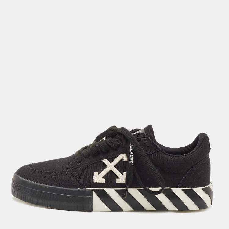 Pre Owned Off White Black Canvas Vulcanized 2.0 Low Top Sneakers Size 40