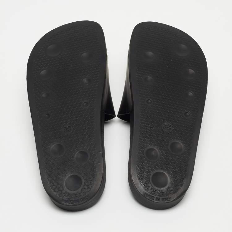 Pre Owned Off-White Black Rubber Logo Slides Size 38