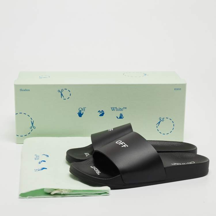 Pre Owned Off-White Black Rubber Logo Slides Size 38