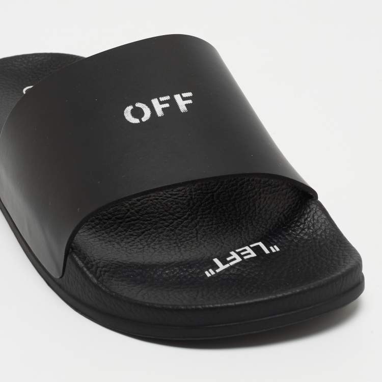 Pre Owned Off-White Black Rubber Logo Slides Size 38