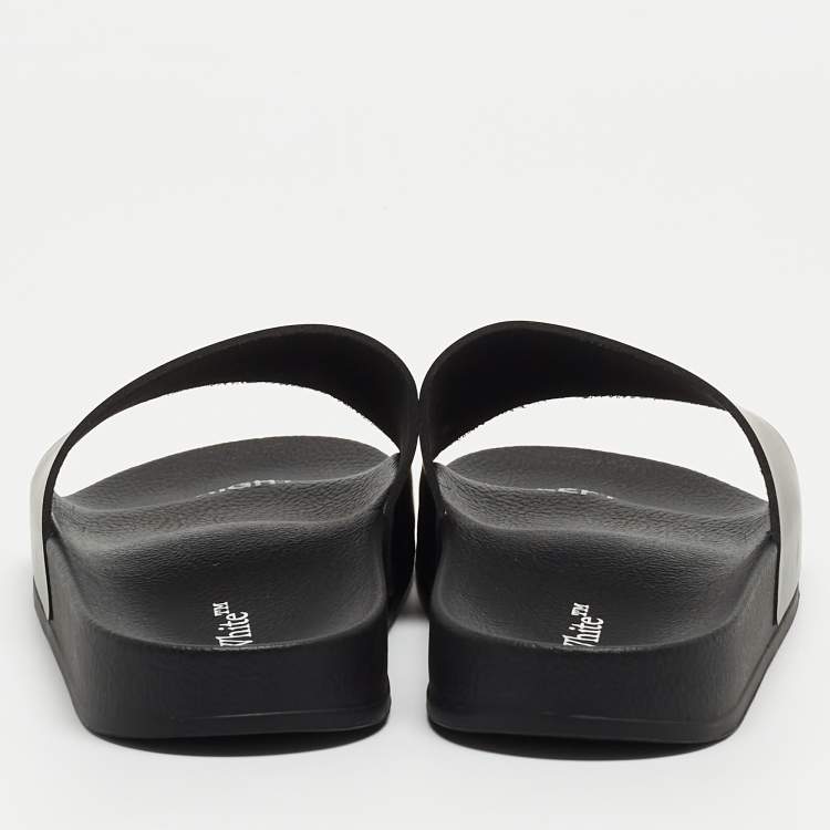 Pre Owned Off-White Black Rubber Logo Slides Size 38