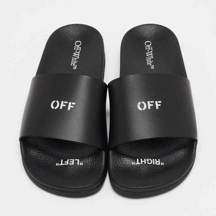 Pre Owned Off-White Black Rubber Logo Slides Size 38