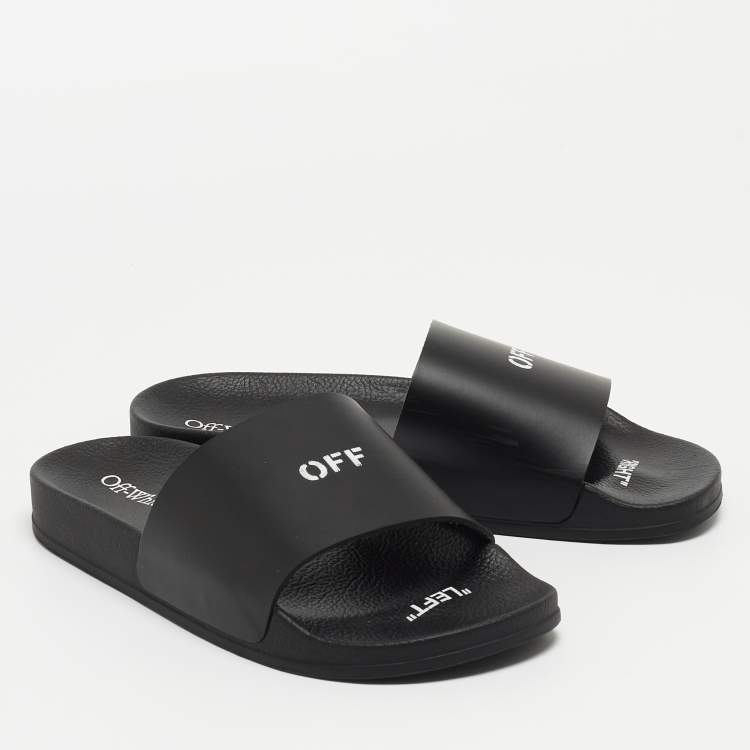 Pre Owned Off-White Black Rubber Logo Slides Size 38