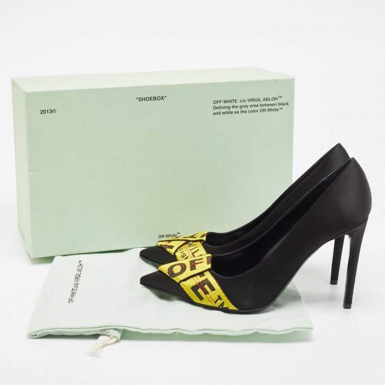 Pre Owned Off-White Black/Yellow Satin and Logo Canvas Pumps Size 39