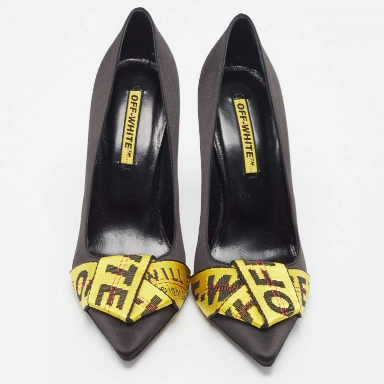 Pre Owned Off-White Black/Yellow Satin and Logo Canvas Pumps Size 39