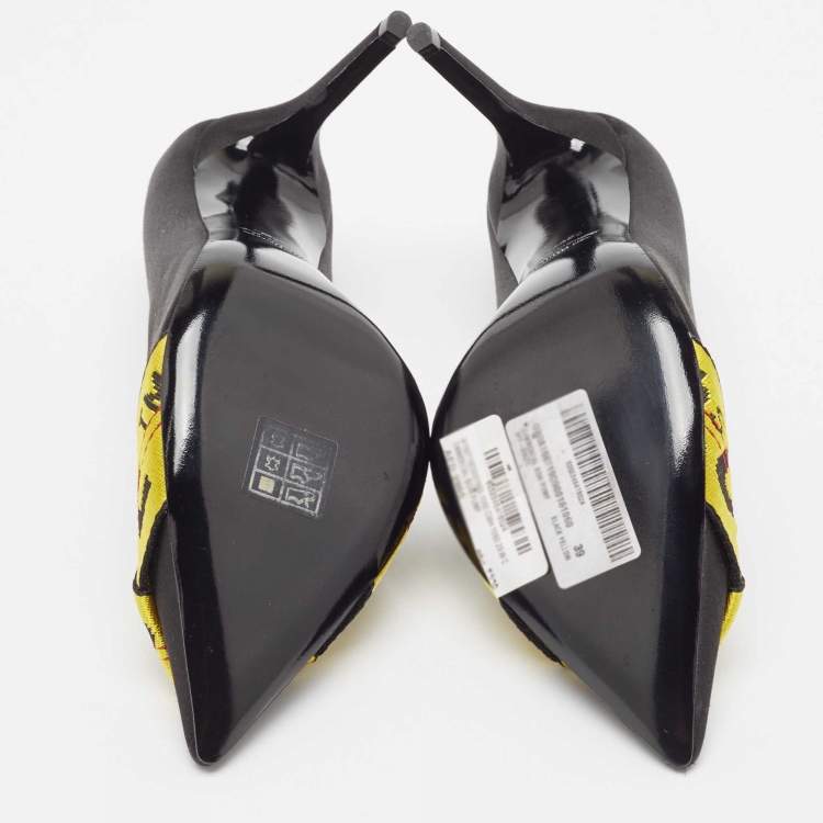 Pre Owned Off-White Black/Yellow Satin and Logo Canvas Pumps Size 39