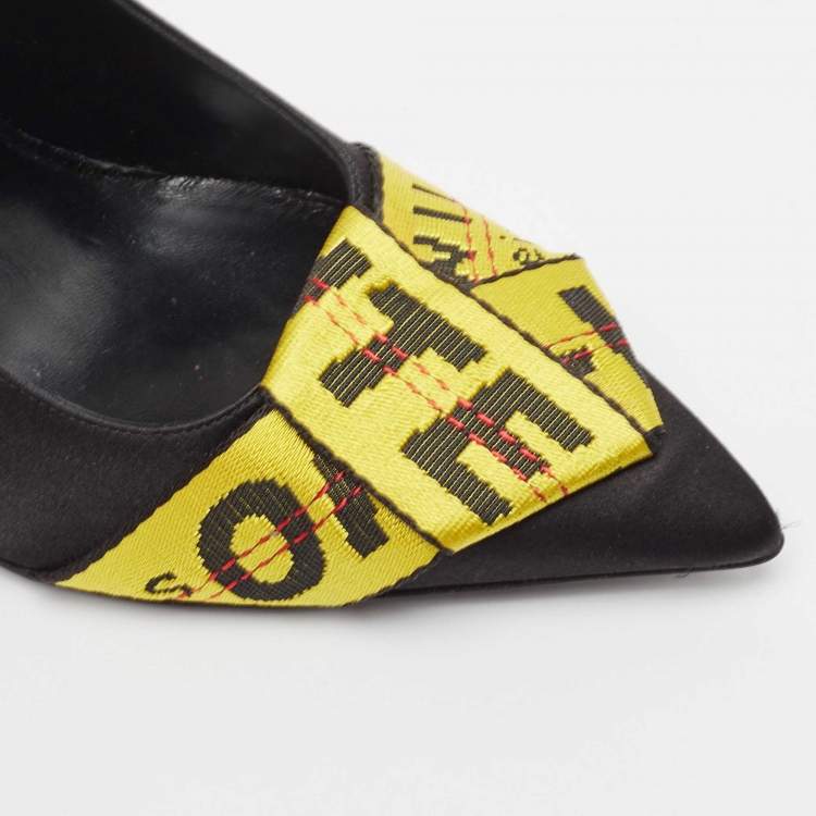 Pre Owned Off-White Black/Yellow Satin and Logo Canvas Pumps Size 39